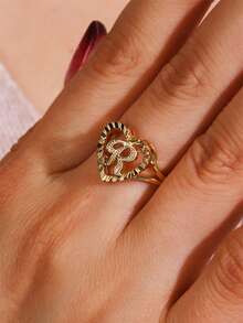 1 chiếc nhẫn sáng tạo cổ điển 26 chữ cái dành cho phụ nữ, nhẫn cặp đôi mới có thể điều chỉnh theo phong cách châu Âu và Mỹ, phong cách sang trọng nhẹ nhàng - Vàng - Xem 12