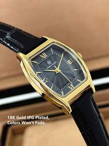 Pablo Raez 1pc 18K Gold Vintage Women's Watch, Original Charming Jewelry Ladies Watch, Summer Accessory Top Brand, Barrel-Shaped Stainless Steel Case, Luxury Women's Watch 50m Waterproof Roman Numeral Display, Casual Fashion Quartz Watch, Black Fiber PU Leather Strap, White Dial Vintage High-End Women's Watch, Teacher Gift, Suitable For Mother Or Girlfriend, Popular Style, Suitable For Party Decoration, Graduation Wedding Birthday Exquisite Gift - one-size - View 7