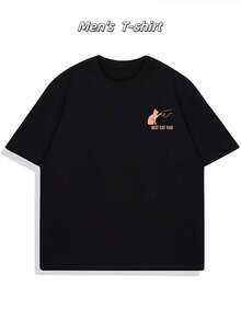 Camiseta "El Mejor Papá de Gatos de Todos", cuello redondo casual, moda masculina, algodón de 220 gsm, estampada por ambos lados (1 pieza) - Blanco - Ver 8