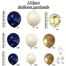 133Pcs Navy Blue And Gold Balloon Arch Set With Sand White, Blue, And Gold Confetti Balloons In Various Sizes: 18", 12", 10", And 5". Perfect For Birthday Parties, Weddings, Bridal Gifts, Anniversary Celebrations, Graduation Parties, Holiday Decorations, And Party Decorations. - Multicolor - View 4