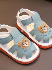 Little Girl Boy Summer Sandals Anti-Slip Soft Sole Bear Embroidery Shoes For Outdoor, School, Party - Blue - View 1