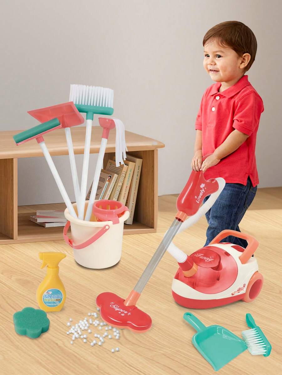8 قطع/11 قطعة مجموعة مكنسة كهربائية متعددة الوظائف للأطفال - مجموعة تنظيف وكنس، أدوات تنظيف للأعمال المنزلية واللعب التمثيلي، لعبة تفاعلية لتنظيف غرفة الأطفال، أدوات لعب الأدوار، مناسبة للأولاد والبنات كهدايا عيد الميلاد والهالوين