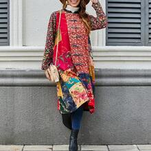 LUZU JUNU Women's Trench Coat Floral Print Long Cotton Linen Jacke Cottagecore Clothing Patchwork Outwear Bohemian Unique - 黃色 - 查看 5