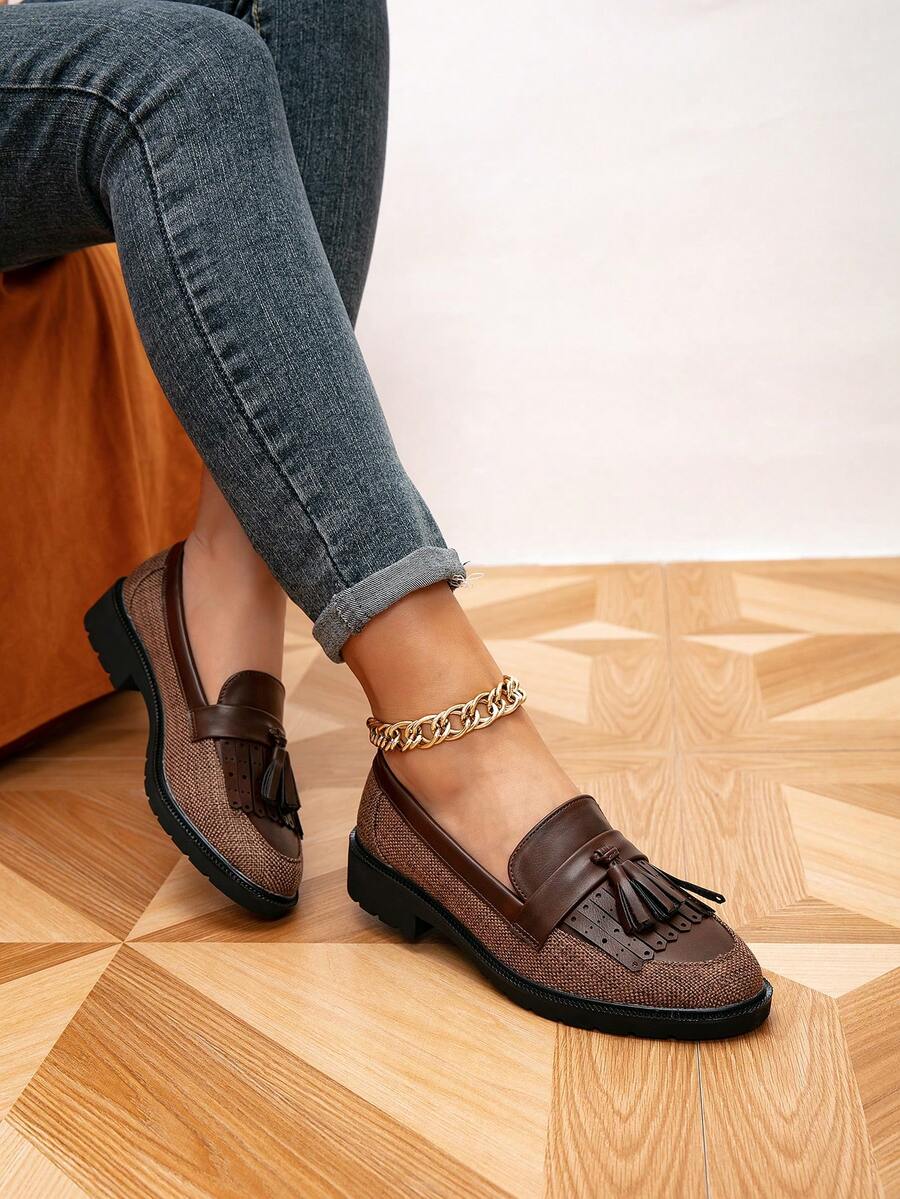 Mocasines planos casuales de mujer con decoración de flecos, otoño/invierno - Multicolor - Ver 1