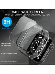 3件組適用於Apple Watch 40mm 41mm 42mm 44mm 45mm 46mm 硬PC鋼化玻璃二合一保護殼，防摔防刮全邊緣保護蓋，適合 Ultra SE Series 11 10 9 8 7 6 5 4，中性觸控靈敏智慧手錶保護殼，3色組 - 透明+透明+透明 - 查看 2