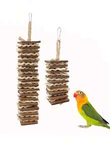 1 件手工鹦鹉玩具，纸壳，玉米壳，编织，咀嚼，绳子，牡丹，凤凰，虎皮图案，无聊救济，鸟笼挂饰（所有配件颜色随机组装） - 彩色 - 查看 2