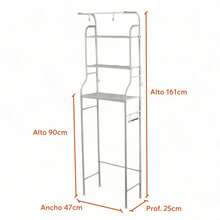 KingnetStore – Bathroom Shelf Above The Toilet | Toilet Furniture And Washing Machine Shelf | Storage With 3 Waterproof Shelves With Hooks And Towel Bar | Space-Saving Organizer For The Bathroom | White - 白色 - 查看 3