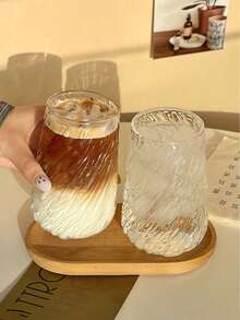 Taza Remolino, Taza Rayada Retro, Taza de Café con Hielo, Taza Acanalada, Taza de Agua Creativa, Taza de Desayuno, Cristalería Retro Hermosa, Taza sin Asa, Apta para Beber Agua, Leche, Avena, Cerveza, Cócteles