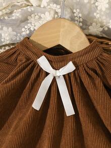 Baby Girls' Solid Color Corduroy Dress, Casual Minimalist Cute Style, Suitable For Daily Wear, Parties, Outings And Photo Shoots, Autumn/Winter