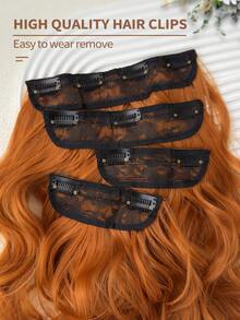 4 piezas de extensiones de cabello onduladas de 16 pulgadas de color rojo-naranja natural, piezas de cabello sintético adecuadas para uso diario de mujeres y niñas - Naranja - Ver 9