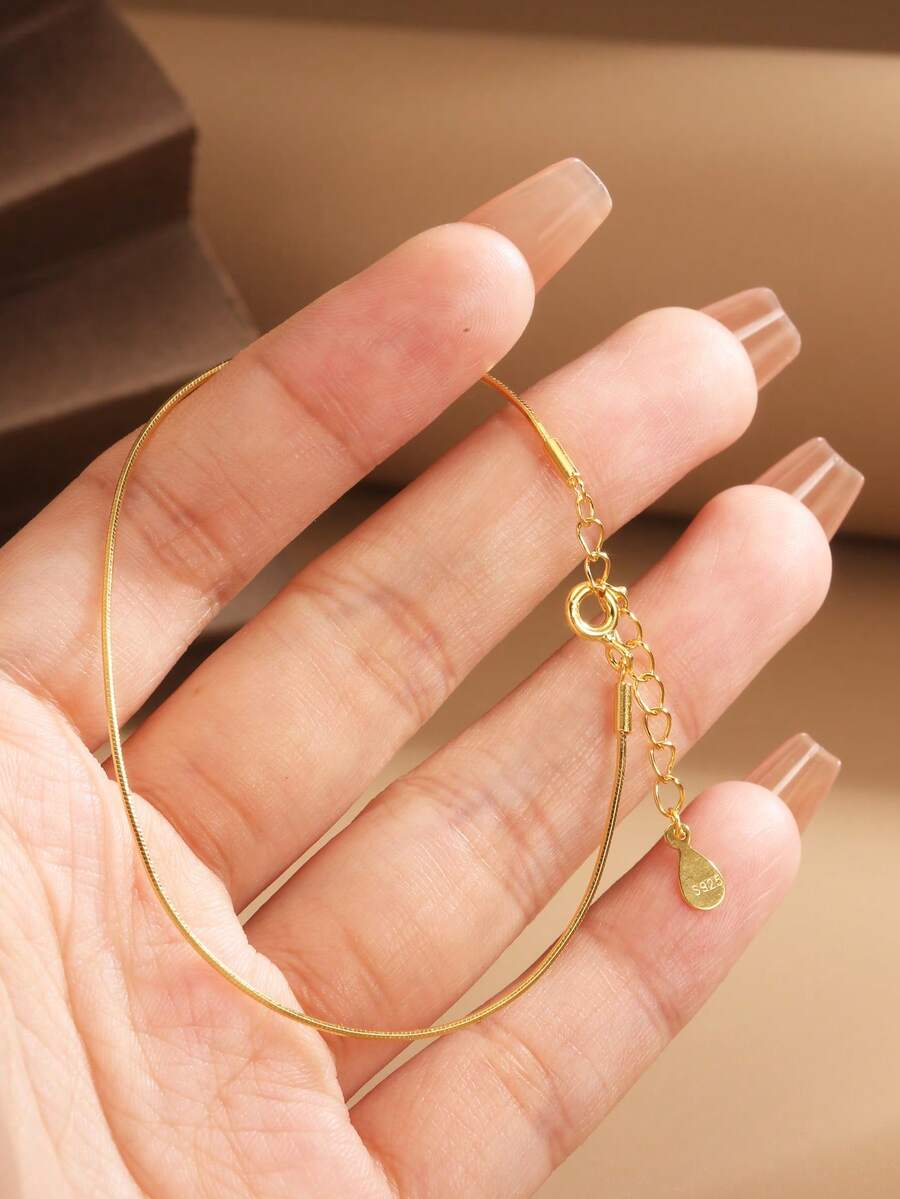 1入組S925純銀蛇骨&金色鏈條設計極簡風格&流行手環,完美禮品適用於穿戴 - 金色 - 查看 1