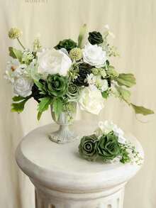 5 peças/15 peças/25 peças Rosa Artificial, Conjunto de Rosas Artificiais Gradiente Verde Floresta - Conjunto de Buquê de Casamento DIY, Adequado para Casamento, Bolo e Decoração de Mesa de Festa. Rosas de Espuma de Simulação em Caixa de Presente Tingida, Atmosfera Leve de Luxo/Simples/Estilo Europeu, Envie para Amigos, Parceiros, Mães, Namoradas. Dia de Natal