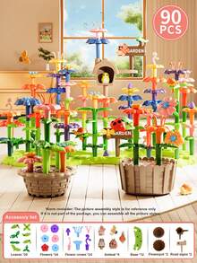 130 piezas Bloques de construcción divertidos y cambiables con diseños de jardín y dibujos animados para niños, regalo de cumpleaños