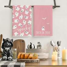 [Halloween And Christmas Decoration] 2/4 Pieces Of Halloween And Christmas Kitchen Towels, Pink And White Ghost Style Tableware Towels, And Gingerbread Man Towels Are Terrifying Dry Hand Tea Towels Used For Cooking And Wiping. They Are Soft, Comfortable, Absorbent, And Durable, Suitable For Home Decoration And Halloween Party Decoration. Halloween Decoration, Room Decoration, Autumn Decoration, Winter Decoration.