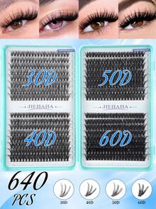 640PCS Personal Eyelash Bundle High Volume 10D-40D/30D+40D+50D+60D/50D+60D+80D+100 10-16mm DIY Eyelash Bundle Extra Thick, Natural Look And Density, Ultra Soft, Ultra Lightweight Reusable Individual Split False Eyelash Eyelash Extension Kit For Use At Home Or In Your Daily Life, Weddings, Appointments, Parties, Music Festivals, And Christmas,Individual Eyelashes,Cluster Lashes,Lashes,640/448/576/570/544/560/240/184/120pcs - 彩色 - 查看 3