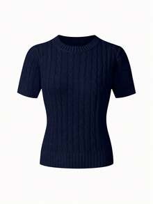 春夏自由式白色、黑色、卡其色毛衣，时尚简约商务休闲通勤优雅度假高端百搭修身可爱上衣，复古韩风 - 深藍色 - 查看 4