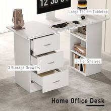 HOMCOM Computer Desk, Writing Table, PC Workstation With 3 Storage Shelves And Drawers, Silver Handle, For Home Office, White - White - View 4