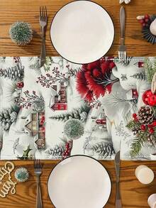 1pc, Christmas Themed Tablecloth,Polyester Christmas Decoration, Holiday Party Home Kitchen Dining Room Decoration, Elf Winter Christmas Tablecloth - Multicolor - View 5