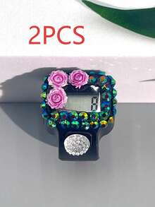 1pc Portable Rhinestone Flower Tally Counter, Manual Ring Mini Counter Without Battery, Finger Counter, Ring Button Counter, Suitable For Knitting Counting