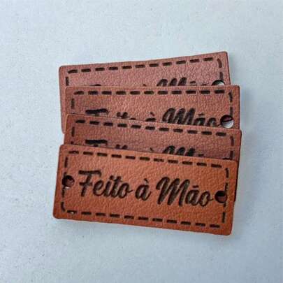 Kit Etiquetas Couro Sintético "Feito à mão" | Tags Artesanato, Costura e Personalizados