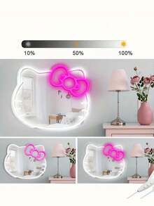 Sanrio 1 pieza Espejo de pared para dormitorio con luz de neón de estilo anime de gato KT, adecuado para tocador, vestidor, sala de estar, pasillo, tira de luz de neón ajustable, decoración para el baño del hogar, luz de neón LED alimentada por USB/batería, decoración de pared para dormitorio rosa, adecuado para habitación, fiesta de San Valentín, cumpleaños, regalo de boda, hogar, decoración navideña, regalo para novia, esposa, amiga, familia, accesorios de baño, temporada de vuelta a clases - Multicolor - Ver 6