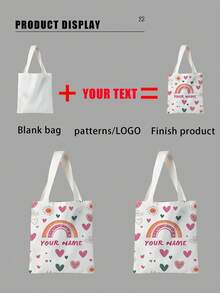 1pc Custom Canvas Tote Bag, Personalized Photo/Name/Scenery/Illustration Print, , Lightweight Large Capacity Shoulder Handbag,Back To School Essential, Grocery Bag - Multicolor - View 5