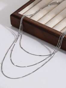 1pc Women's Minimalist Multi-Layer Chain Necklace (Flattened Spacing And Distance Position Are Random)