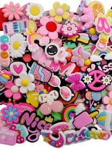 100pcs Assorted Multicolor Decorative Fashionable Shoe Ornaments Decorative Buttons, For Garden Shoes Slippers, Beach Sandals DIY Accessories, Unisex Accessories, Random Color & Style Summer, Back To School