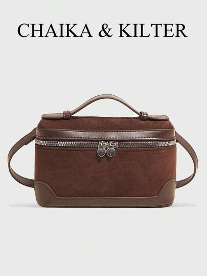 1 件 CHAIKA & KILTER 纯色绒面革和 PU 皮革手提包，复古时尚顶部手柄盒包，配有可拆卸可调节肩带，适合日常购物