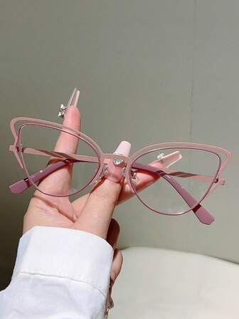 1 件女士猫眼形新款时尚眼镜，镂空设计装饰眼镜拼接镜框多色镜片眼镜女式优雅风格时尚配饰