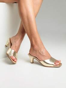 Women's Sandals With Thin Heels And Medium Heels, Social Clogs, Fashion Blogger - 金色 - 查看 4