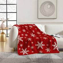1pc Christmas Theme Super Soft Fleece Blanket, Red Snowflake Print Flannel Blanket, Soft Texture, Warm Function, Practical Throw Blanket For Bedroom, Living Room, Christmas Decor, Office Nap, Camping - Red - View 5