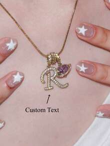 1pc Minimalist Cubic Zirconia Heart Gemstone Initial Letter DIY Necklace, Customized Simple Letter Name Necklace, Stainless Steel Initial Pendant Necklace, Fashionable, Autumn, Minimalist, Casual, Vintage Coin Customized, Personalized, Unique Gift For Girlfriend, Mom, Family, Friend, Daughter, Anniversary, Valentine's Day, Mother's Day, Birthday, Graduation, Daily Wear, Wedding, Prom