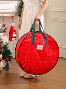 1pc Christmas Flower Wreath Storage, Holiday Decoration, Flower Wreath Accessories, Popular Zippers, Mobile Handles, Dust-Proof Storage Bags For Organizing