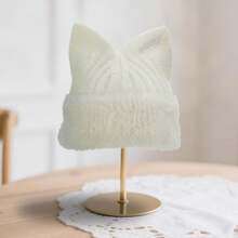 Little Girls Beanies With Ears Fashionable Solid Color Winter Warm Cap For Daily Life And Party - White - View 2
