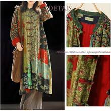 LUZU JUNU Women's Trench Coat Floral Print Long Cotton Linen Jacke Cottagecore Clothing Patchwork Outwear Bohemian Unique - 綠色 - 查看 3