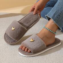 Premium Fashion Heart Decor Plush Slippers For Women, Soft & Comfortable Soft-Sole Lightweight, Suitable For Living Room & Bedroom, All Season Insulation, Galentines, Puppy, Carnival, Party Decorations, Shoe, Spring Summer Picks, Brides Maid Gifts, Room, Bedroom Decor, Bedroom Decor, Beach, Travel, For Men, For Women, Vacation - Multicolor - View 2