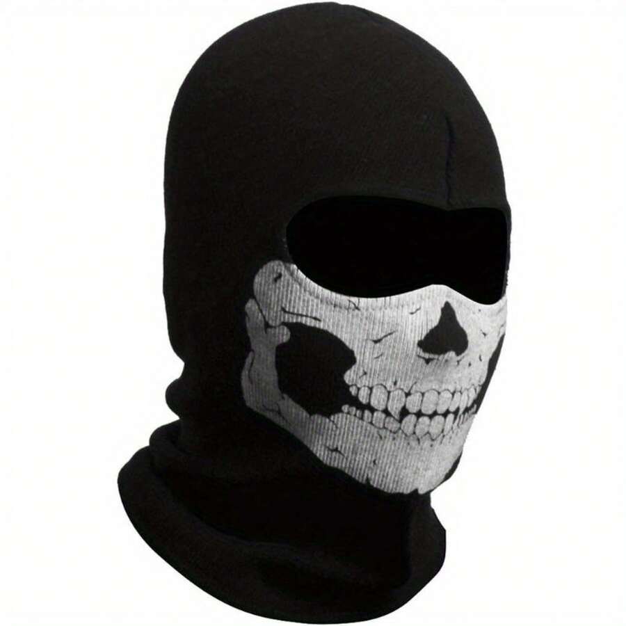 Black Barak Waffle Ghost Skull Full Face - Windproof Motorcycle Riding Gear, Version, Suitable Halloween And Gifts, Unisex Outdoor Sports Role-Playing, Durable Textile Fabric, Halloween Accessories, Design, Protective Face - màu đen - Xem 1