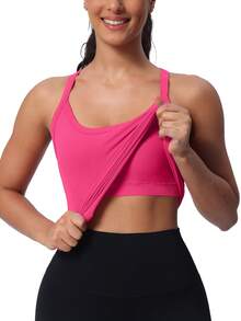 MathCat Workout Tank Tops For Women With Built In Bra, Sleeveless Gym Tops Seamless Racerback Athletic Yoga Shirts - 野莓 - 查看 5