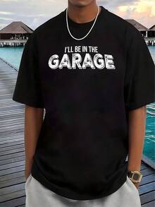 Men's Casual T-Shirt Black I'll Be In The Garage Print For Outdoor Activities