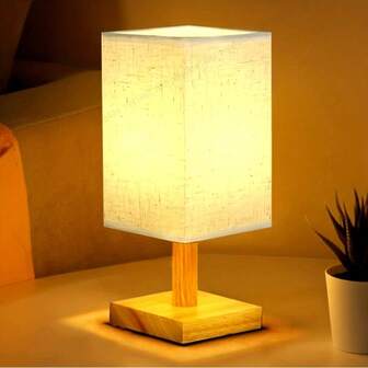 Wooden Texture USB Warm Light Desk Lamp - Bedside Table Lamp, Minimalist Night Reading Lamp With Square Fabric Lampshade, For Bedroom, Children's Room, Living Room, Office, Dorm