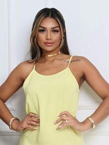 Loose Women's Dress With Adjustable Straps - Viscose Fabric - Vàng nhạt - Xem 4