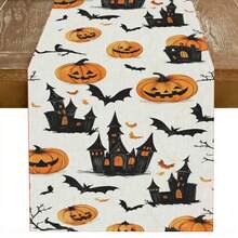 1 bucată de steag de masă cu model de dovleac de Halloween, fabricat din fibră de poliester tricotată de 72 inch, folosit pentru mese de sărbători, decorațiuni de bucătărie acasă, petreceri și cadouri