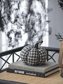 7x7x7" Fabric Black Stripe Pumpkin Decor, For Holiday Halloween Decoration