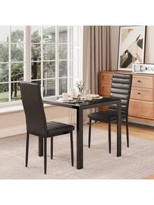 3 Piece Glass Dining Table Set, Kitchen And Chairs For 2, PU Leather Modern Room Sets For Home, Kitchen, Living Room - màu đen - Xem 8