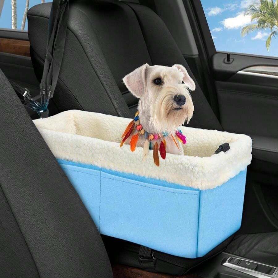 Dog Car Seat For Small Dogs, Center Console Dog Car Seat With Metal Frame &Amp; Double Protection Seat Belts, Pet Booster Seat With Safety Leash And Storage Pocket For Pets Dogs Cats, Grey - ColorC - 查看 1