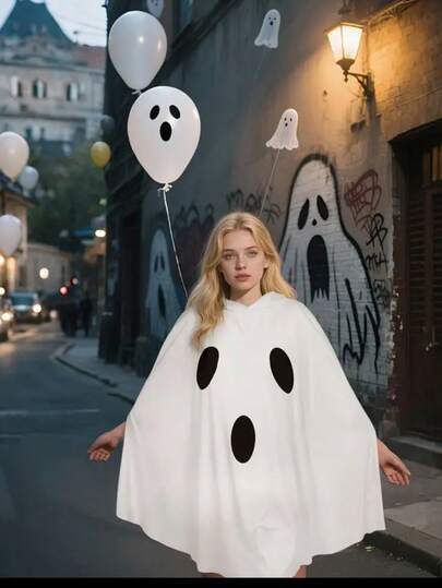 Costume de fantôme Oskiner pour adultes, poncho blanc de fantôme avec capuche, costume d'Halloween effrayant pour femmes