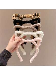 Cute 1 Pc Women's Cat Ear Headband, Autumn/Winter Style, Fashionable And Versatile For Daily Wear, Face Washing, Makeup, And Outfit Matching Leopard Print,Hairband,Hair Hoop Headbands