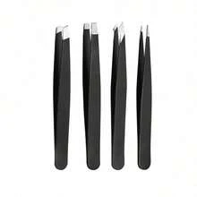 4 Pcs Precision Tweezers Set For Eyebrows,Black Stainless Steel Eyebrow Tweezers, Flat Mouth, Slanted Mouth, Pointed Nose Clip, Eyebrow Trimming, False Eyelash Grafting, Beard Pulling Tool,Eyebrow Trimmer,Eyebrow Shapers
