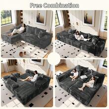 106" Modular L-Shape Chaise Lounge Sofa Premium Corduroy Cloud Velvet No Assembly Required Convertible Loveseat Sofa Bed Deep Seat Comfort Living Room Bedroom Apartment Hotel[2 Package Shipping] - 淺灰色 - 查看 2